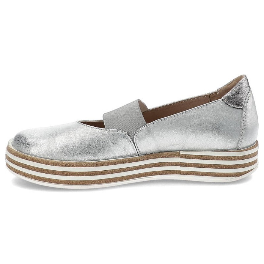 Srebrne Półbuty Simen Skórzane Buty Damskie