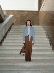 Spodnie z zakładkami - brązowy