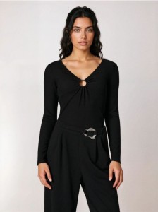 Body z dekoracyjnym dekoltem - czarny