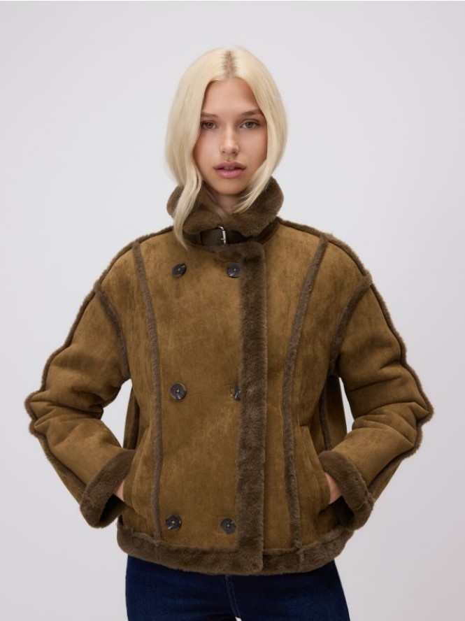 Kurtka z kożuchem - oliwkowy