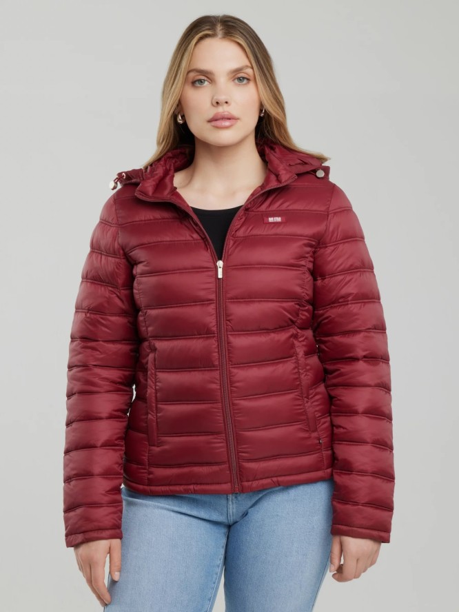 Kurtka damska pikowana z odpinanym kapturem bordowa Azeala23 604