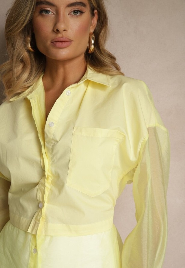Żółta Koszula Ozdobiona Przezroczystymi Rękawami Tilaria
