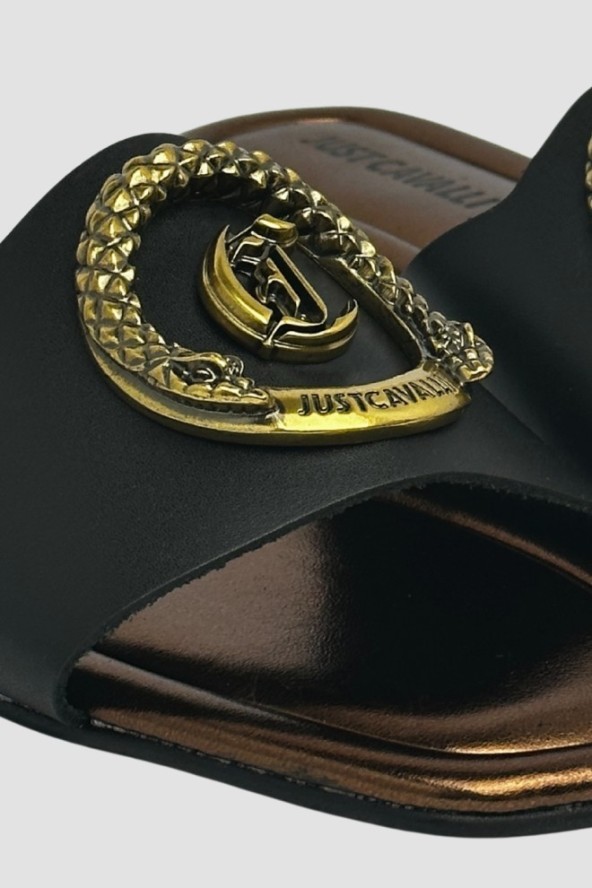 JUST CAVALLI Czarne damskie klapki Fondo Elisie Ciabatta, Rozmiar 37