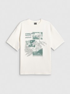 4F T-shirt loose z nadrukiem damski - biały M