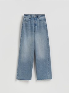 Jeansy wide leg z przeszyciami - niebieski
