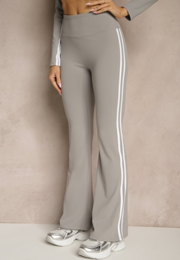 Jasnoszary Komplet Sportowy Spodnie Dzwony i Bluza na Suwak Lumonise