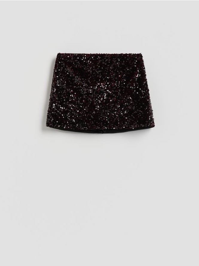 Spódnico-szorty z cekinami - mahoniowy
