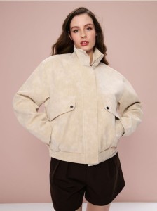 Kurtka bomberka z imitacji zamszu - kremowy