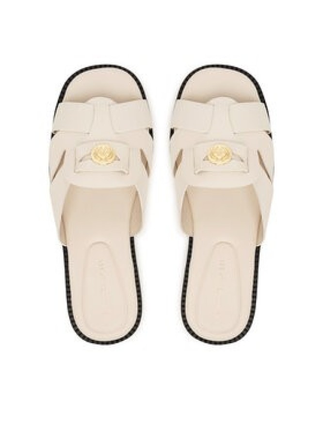 Tommy Hilfiger Klapki Leather Crest Square Toe Sandals FW0FW09126 Kremowy