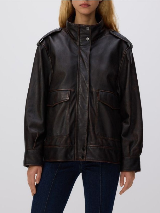 Skórzana kurtka - ciemnobrązowy