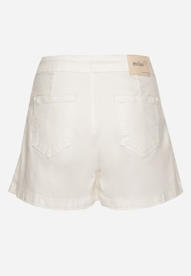 Białe Spódnico-Szorty Jeansowe z Zakładką z Guzikami Vivirene