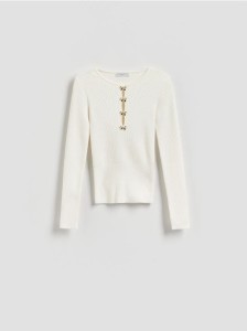 Bluzka z ozdobną aplikacją - złamana biel