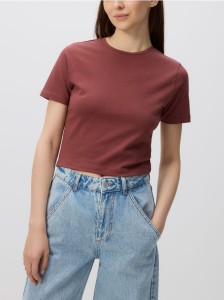 Bawełniany crop top - brązowy