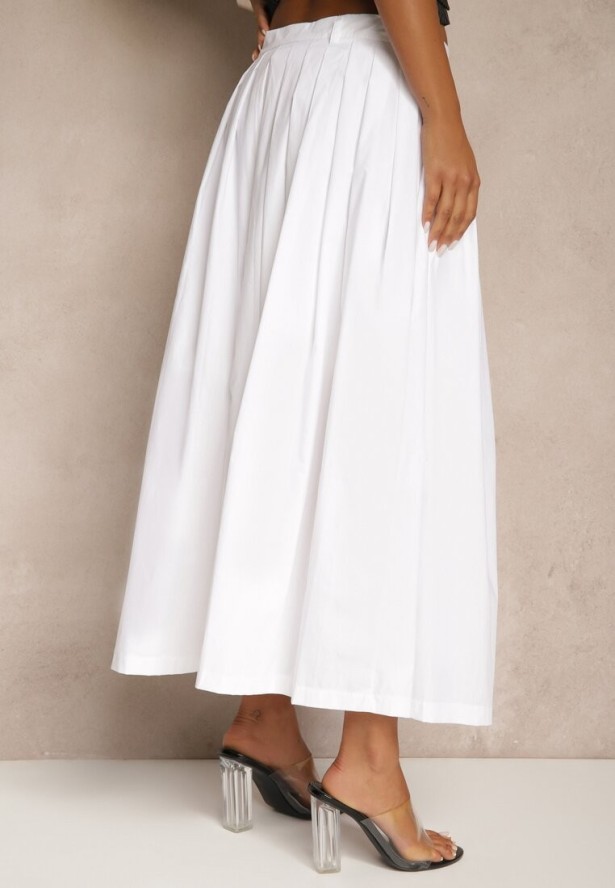 Biała Rozkloszowana Spódnica z Bawełny Haluvia