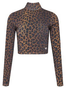 adidas Bluzka Leopard JW2772 Brązowy Slim Fit