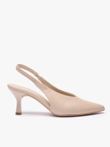 Beżowe czółenka slingback bez pięty ze skóry licowej