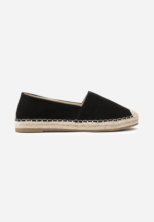 Czarne Płaskie Espadryle Ozdobione Jutową Plecionką Noraille