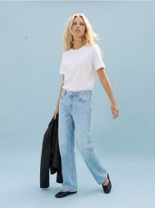 Jeansy baggy z efektem sprania - niebieski