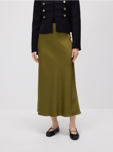 Satynowa spódnica midi - oliwkowy