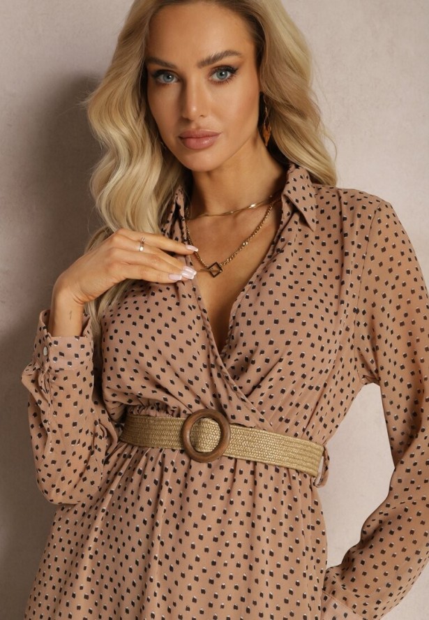 Ciemnobeżowa Sukienka Z Paskiem Erenope