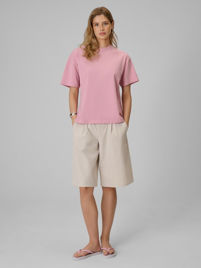 4F T-shirt loose gładki damski - różowy S