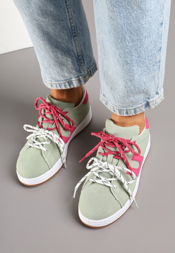 Zielono-Fuksjowe Sneakersy Ozdobione Geometrycznym Motywem Telindrela