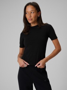 4F T-shirt slim gładki damski - czarny L