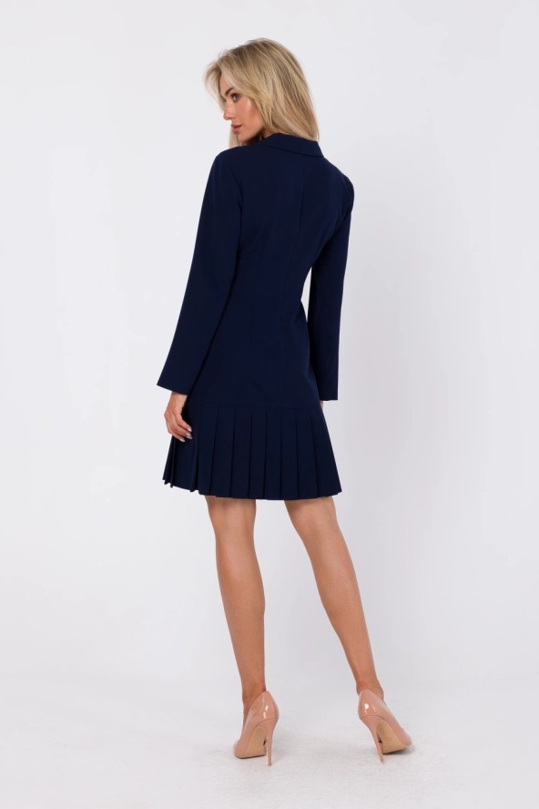 Elegancka sukienka z dekoltem V i kontrafałdami granatowa