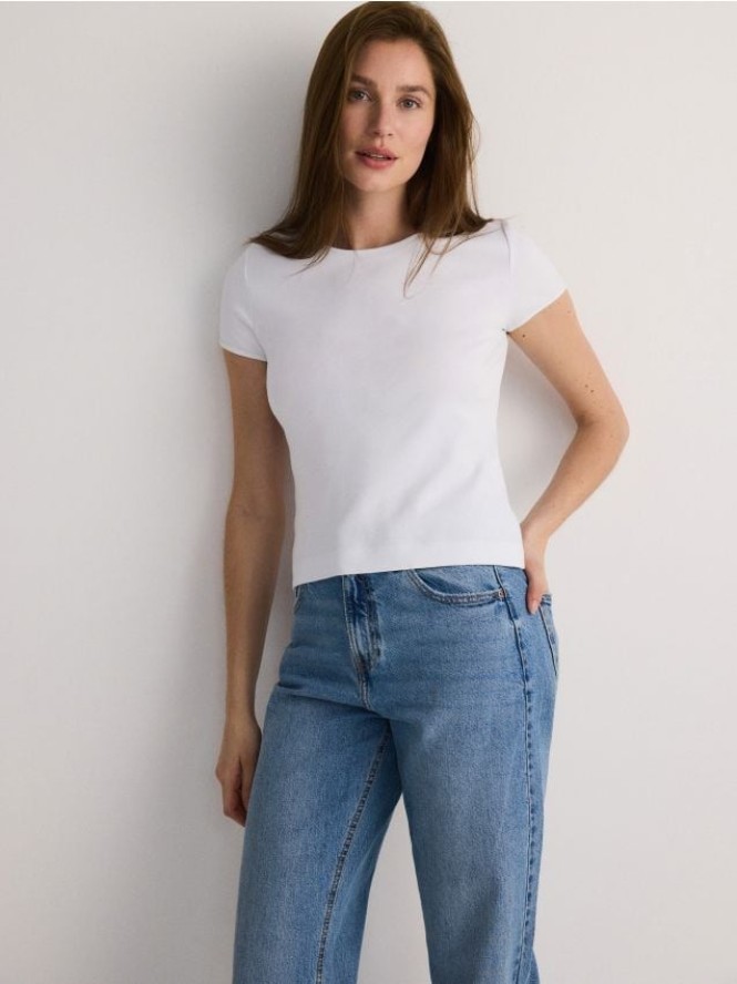 T-shirt z merceryzowanej bawełny - złamana biel