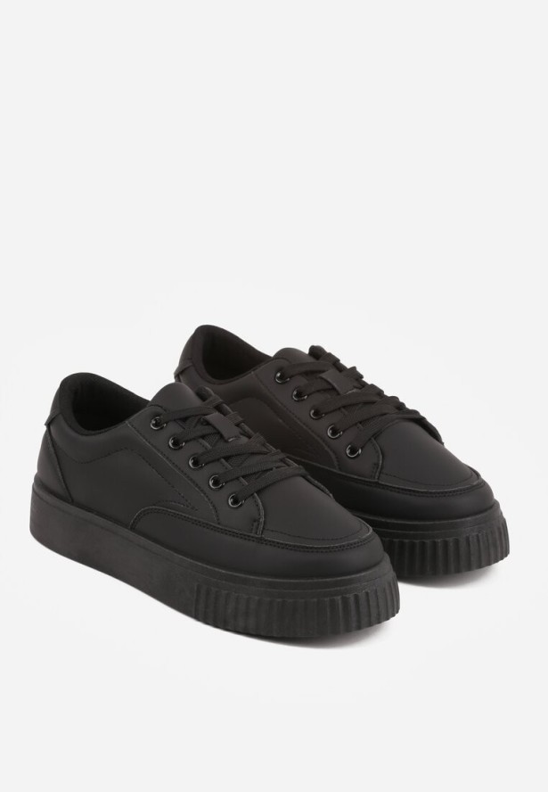 Czarne Sneakersy na Tłoczonej Platformie Zeaninia
