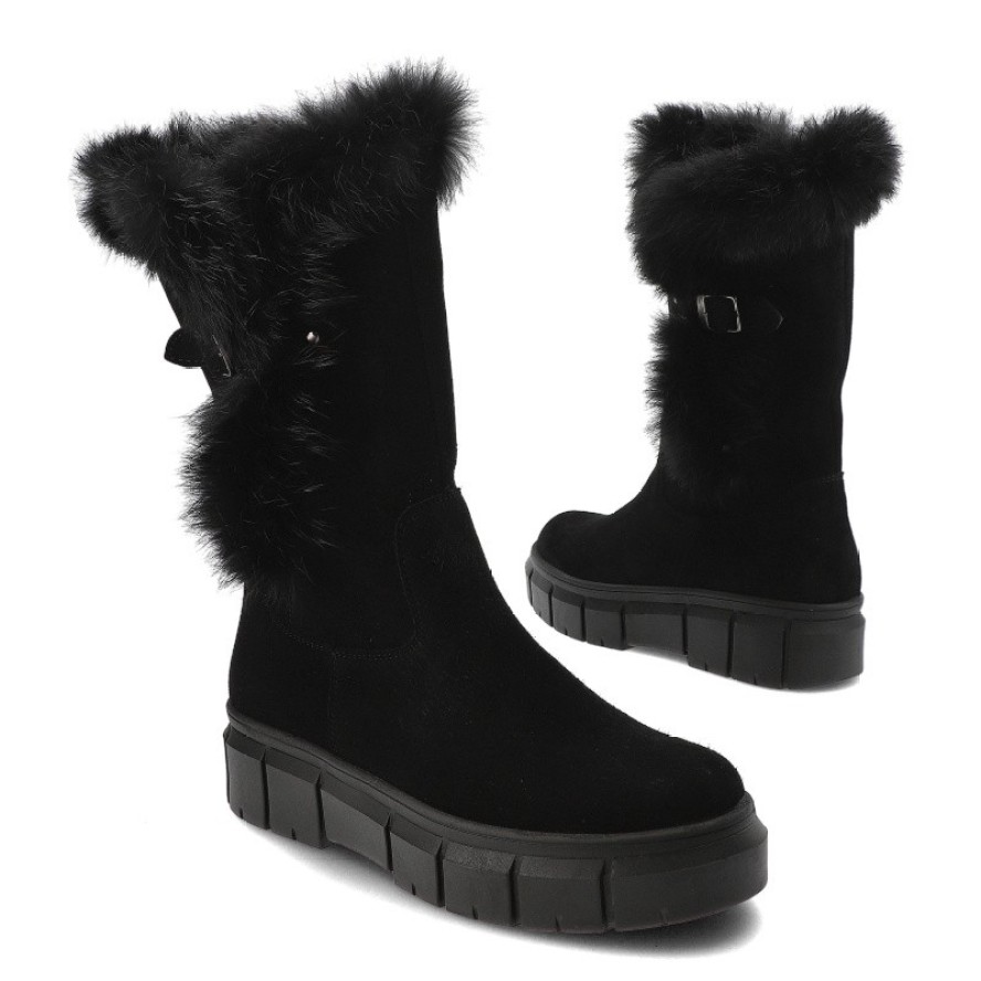 Czarne Kozaki Armodo Ocieplane Obuwie Damskie Z Futerkiem Z Królika