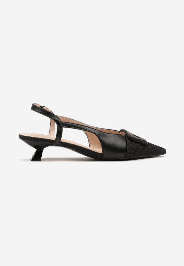 Czarne Sandały na Obcas Typu Kaczuszka z Geometryczną Ozdobą Tillio