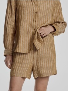 Lniane szorty w paski - warm olive