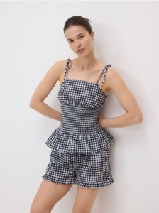 Bluzka w kratę vichy - granatowy