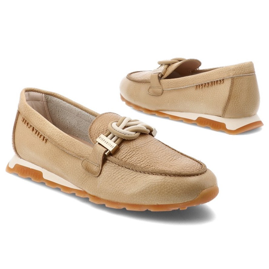 Półbuty damskie Hispanitas, ze skóry naturalnej wsuwany krój metalowa ozdoba na podbiciu, beżowe, HV264662 Bolero-V26 Desert