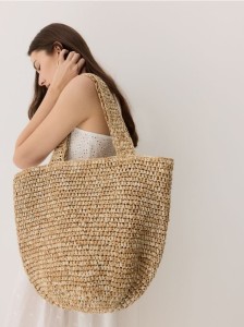 Pleciona torebka shopper - beżowy
