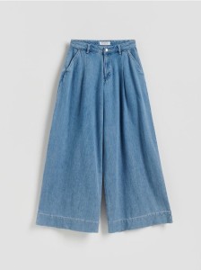 Jeansy wide leg z przeszyciem - niebieski
