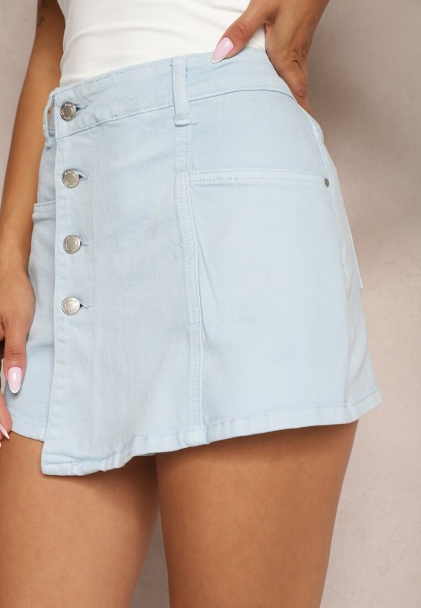 Jasnoniebieskie Denimowe Szorty Imitujące Spódnicę z Bawełny High Waist Nellmina