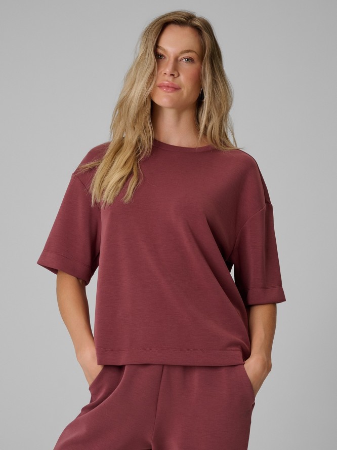 4F T-shirt loose z modalem damski - burgundowy XXL