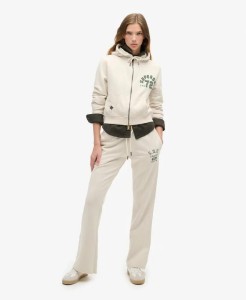 superdry Spodnie dresowe flare z niskim stanem, 100% bawełna – Turtledove Cream