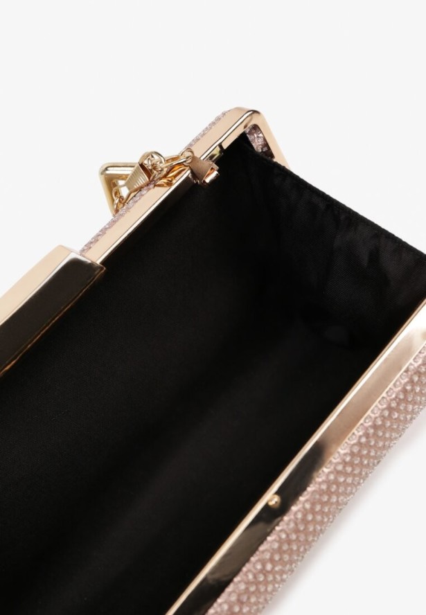 Szampańska Torebka Kopertówka z Łańcuszkiem Zdobiona Brokatem Kellirra