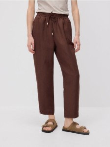 Spodnie jogger z lnem - brązowy