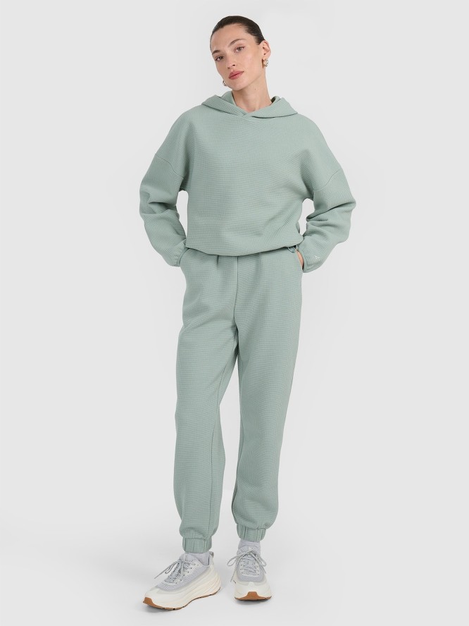 4F Bluza dresowa z waflowej dzianiny damska - turkusowa S