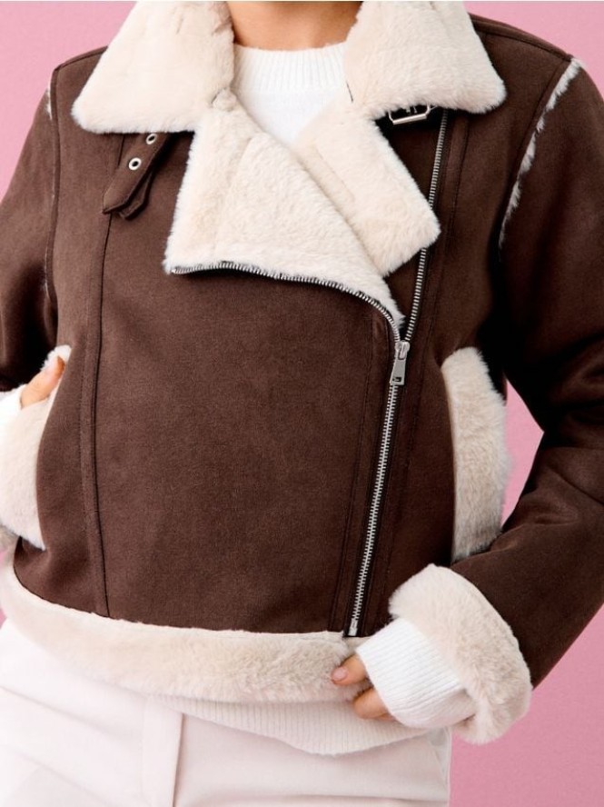 Kurtka pilotka z kożuchem - brązowy