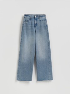 Jeansy wide leg z przeszyciami - niebieski