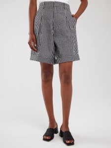 Szorty damskie z wysokim stanem w drobną kratę biało-czarne Pollini 906