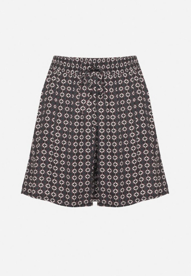 Ciemnozielone Szorty z Bawełny z Wysokim Stanem w Paski Voriene