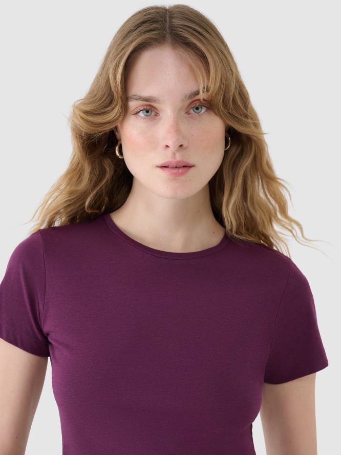 4F T-shirt slim z modalem damski - fioletowy XS