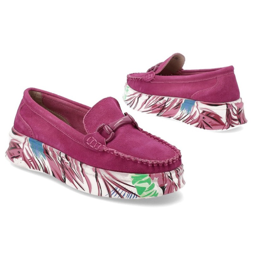 Różowe Półbuty Filippo Mokasyny Damskie Z Wzorzystą Podeszwą