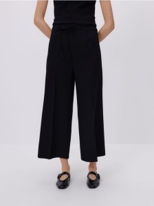 Szerokie spodnie z wiązaniem - czarny